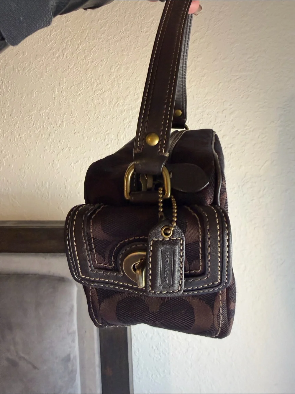 Coach Brown Signature Canvas Mini Shoulder Bag